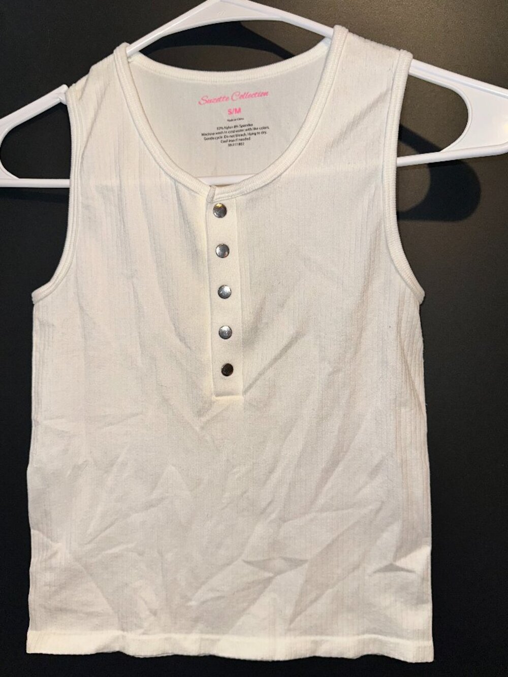 Size Small Stretchy Button White Tank Top